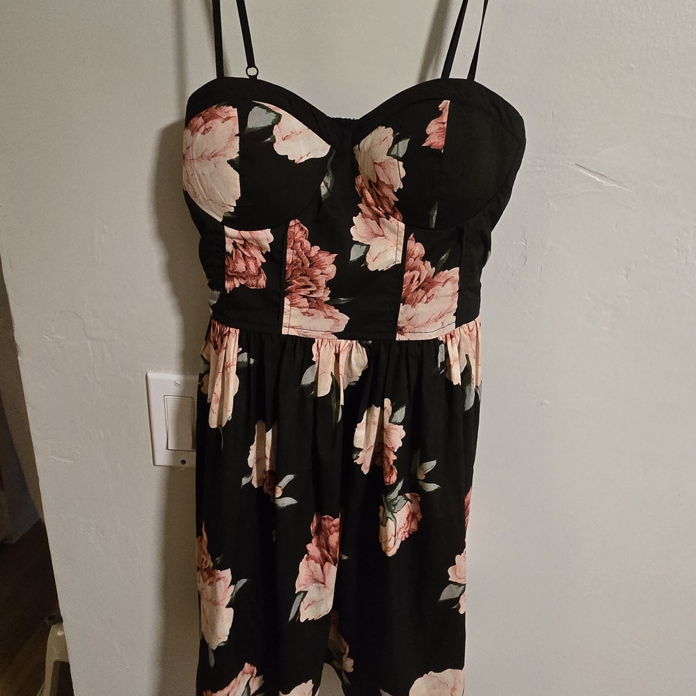 Band of Gypsies Black and Pink Floral Midi Dress